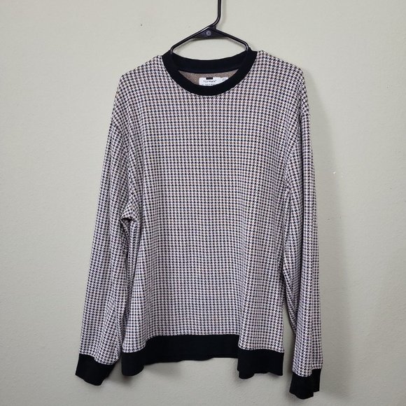Topman Men's Size L Pullover Crewneck Sweater Black And Gold Houndstooth Print - Picture 1 of 7